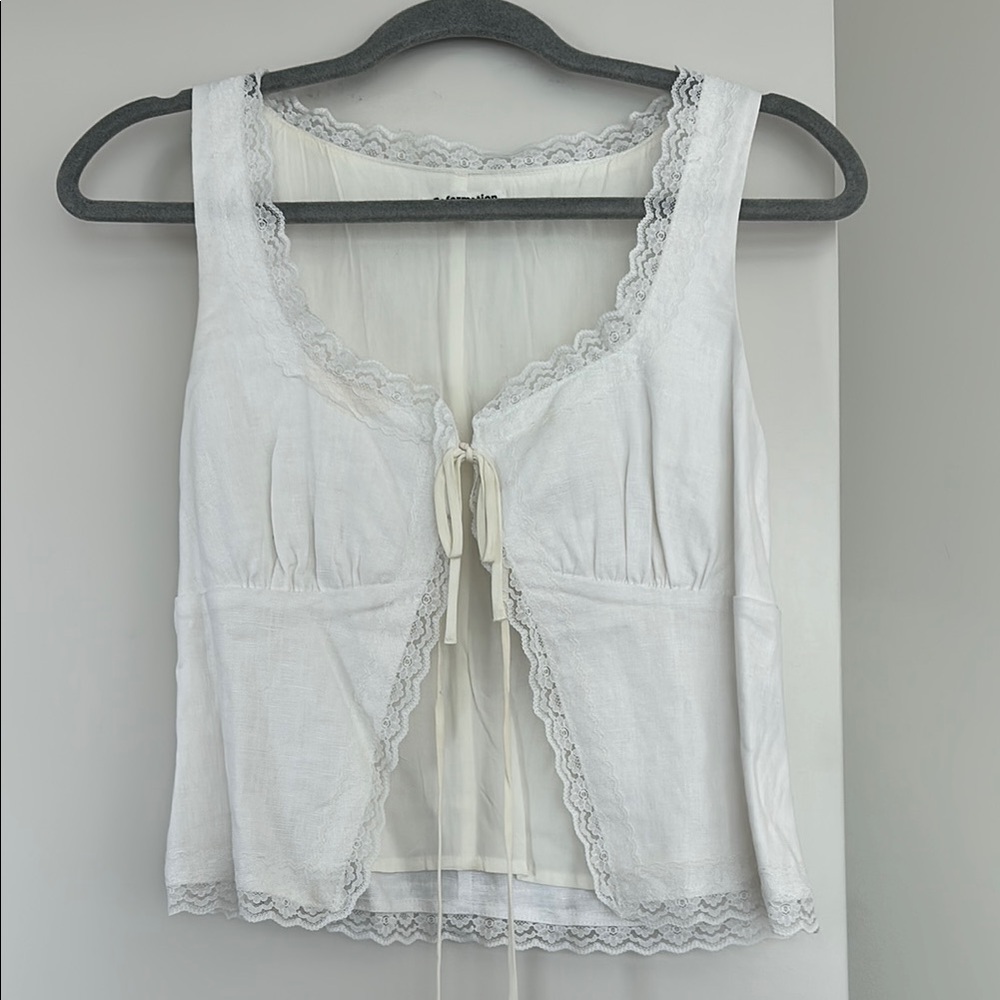 Reformation White Lace Tie Top